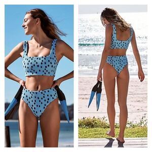 NWT Free People + Aila Blue Pixie Top SMALL and Bambi Bottom Set in Ocean Dot XS